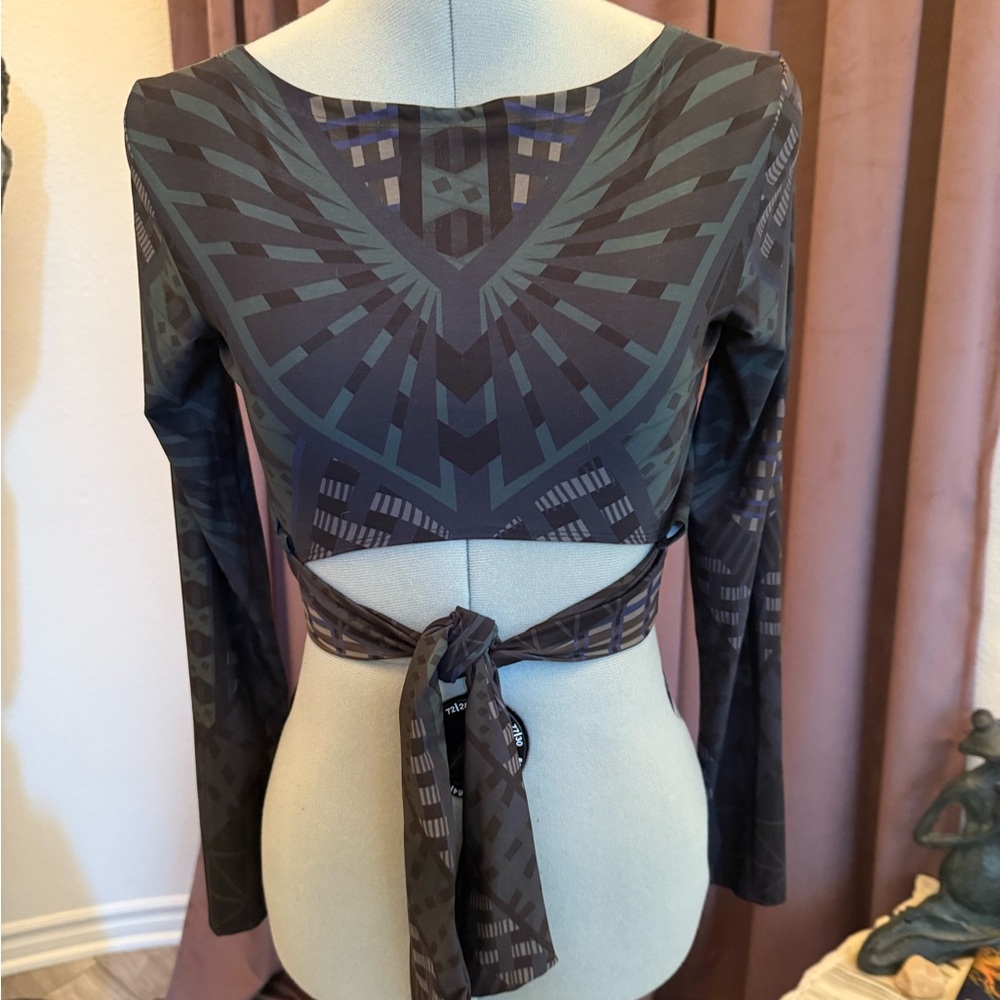 Geometric Long Sleeve Wrap Top